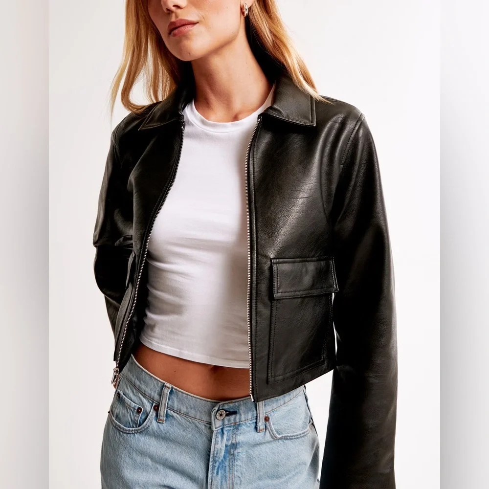 Abercrombie & Fitch Cropped Vegan Leather Utility Jacket - Picture 2 of 2
